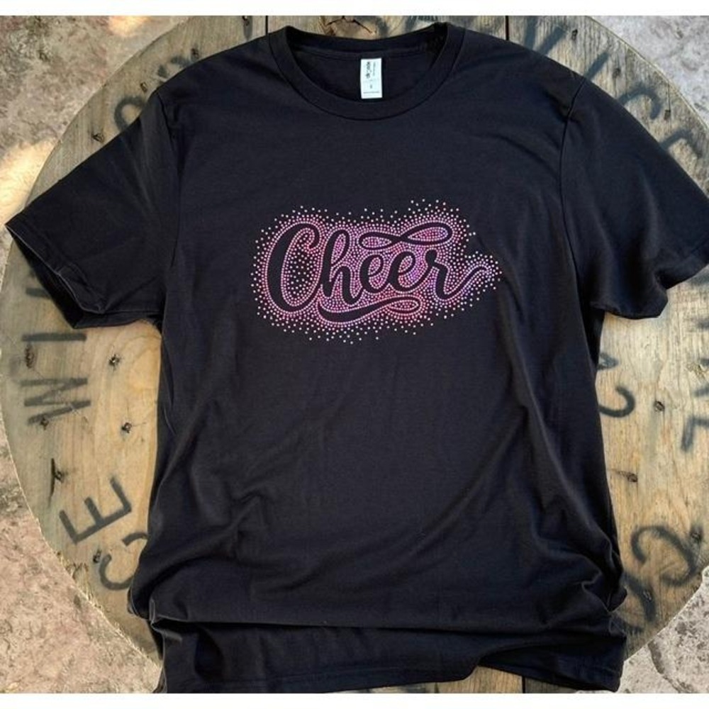 Black Cheer Spangle Graphic T-Shirt Pink Bling‎ Tee Womens L